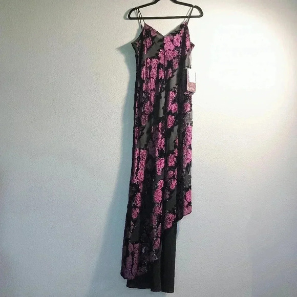 Vintage Niki by NikiLivas Maxi Floral Dress Asymmetrical Black Purple Formal NWT - Picture 3 of 15
